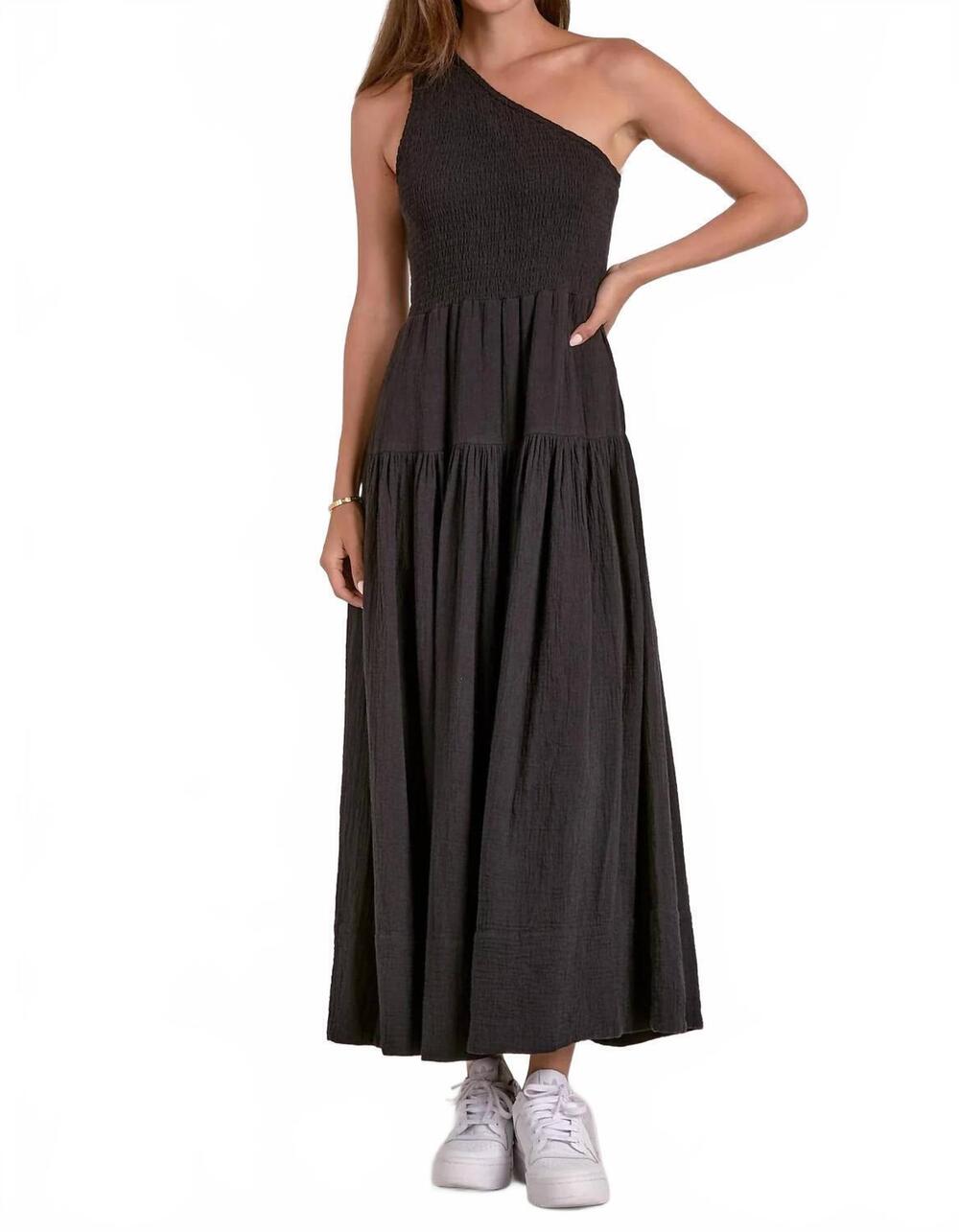 NEW ELAN graci one-shoulder maxi dress in black